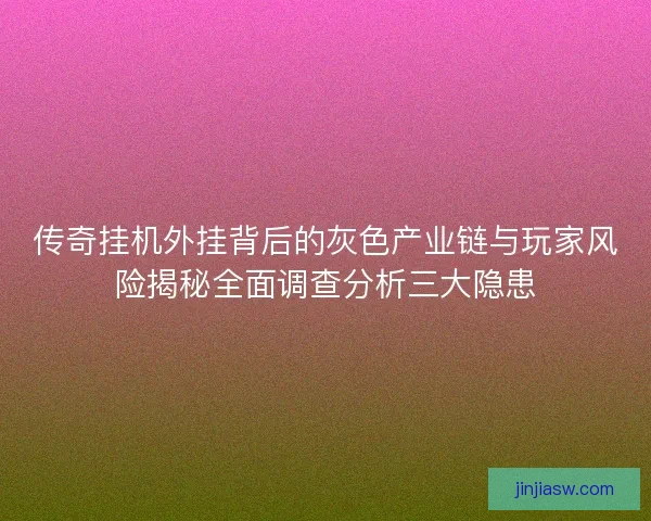 传奇挂机外挂背后的灰色产业链与玩家风险揭秘全面调查分析三大隐患