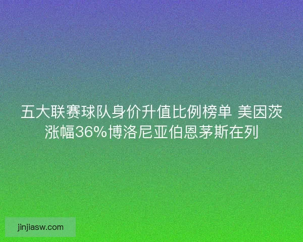 五大联赛球队身价升值比例榜单 美因茨涨幅36%博洛尼亚伯恩茅斯在列